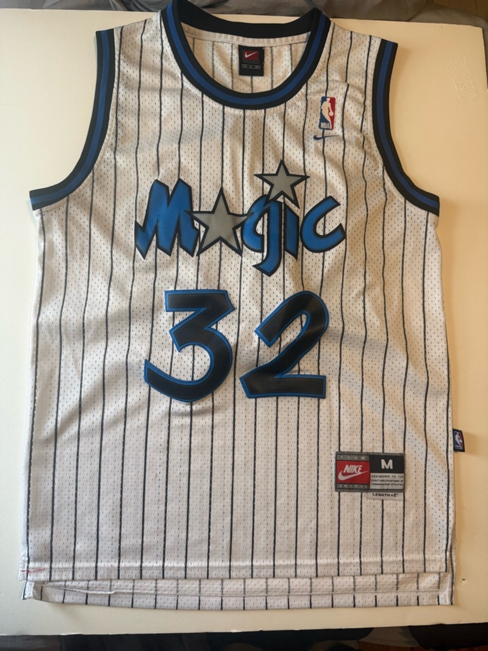 Nike White, Blue and Black Orlando Magic Basketball Jersey #32 Shaquille O’NEAL